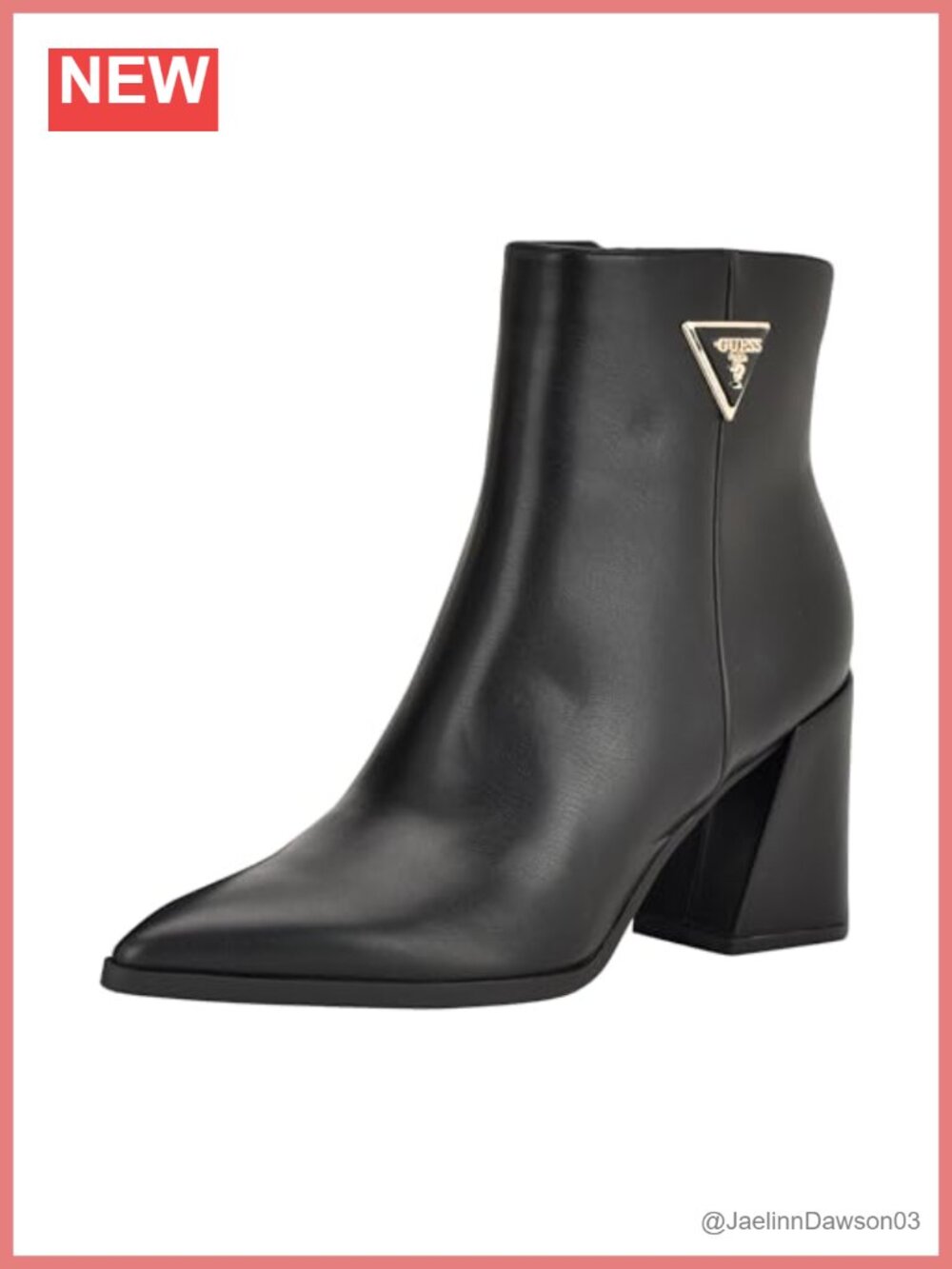 GUESS Lusera Ankle Booties Faux Leather Block Heel Pointed Toe Black